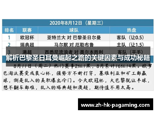 解析巴黎圣日耳曼崛起之路的关键因素与成功秘籍