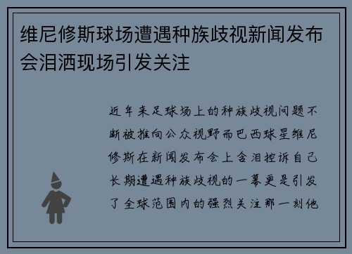 维尼修斯球场遭遇种族歧视新闻发布会泪洒现场引发关注