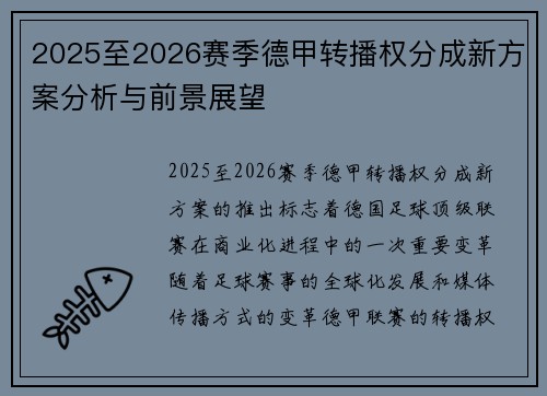 2025至2026赛季德甲转播权分成新方案分析与前景展望